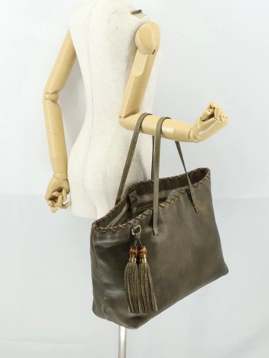Gucci Handbags - GUCCI Bamboo Shoulder Bag Leather Brown Gold 218499 Auth 161596